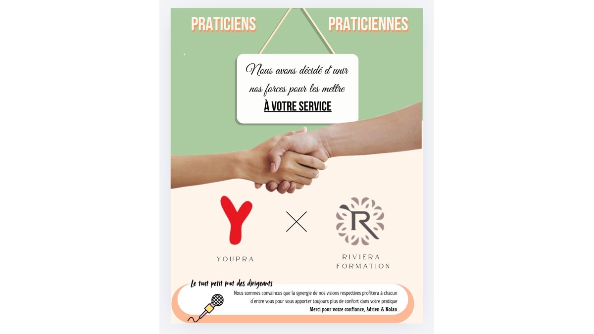Youpra et Riviera Formation  s'associent pour accompagner les massothérapeutes de la formation à l'installation